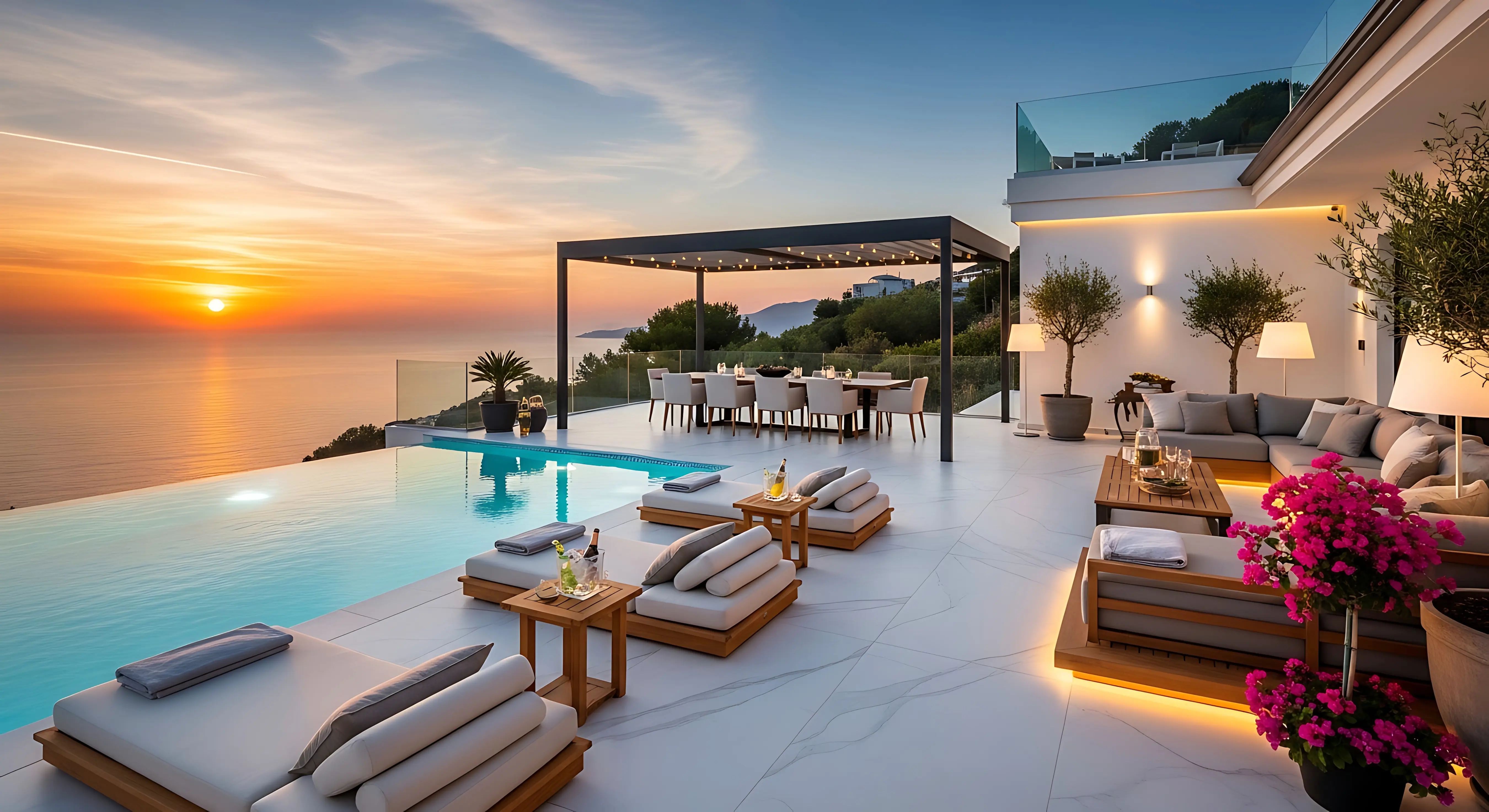 Luxury getaway at sunset